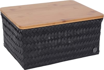 Opbergmand met bamboe deksel - Mand - Speelgoedmand - Woonkamer - Kinderkamer - Luiertafel - Babykamer - Handed By -Top Fit large- zwart - black