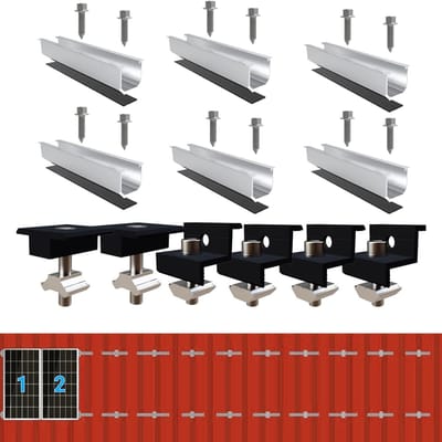 Montageset Voor Metalen Dak, 12cm Rails & Accessoires, Zwart, Verstelbaar, Aluminium, Geschikt voor 30-35mm Dikke Panelen