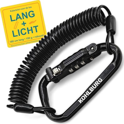 Extra lang cijferslot 180 cm met flexibele spiraalkabel - ideaal voor kinderwagens, helmen, snowboards en skis