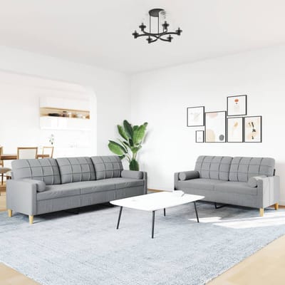 vidaXL - 2-delige - Loungeset - met - sierkussens - stof - lichtgrijs