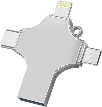 Daity 1-Pack - 4-in-1 USB-flashdrive voor mobiele telefoons - draagbaar opslagapparaat - USB-aansluiting met meerdere poorten - geschikt voor mobiele telefoons - tablets en computers (64 GB)