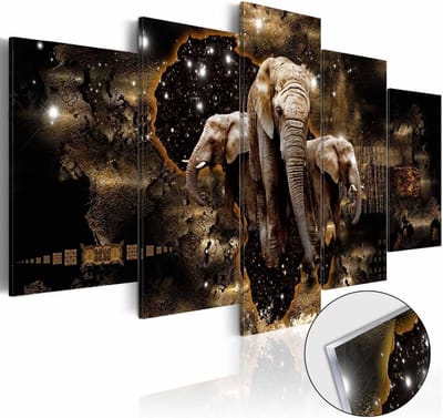 Afbeelding op acrylglas - Olifanten, Zwart/Goud, 5luik