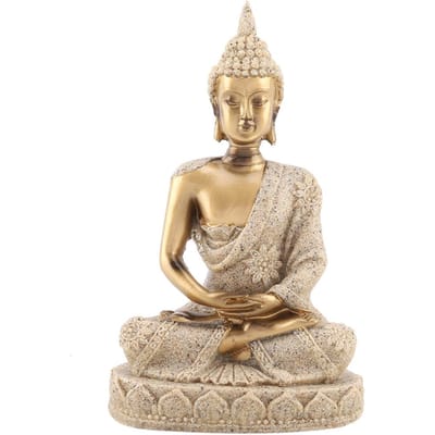 Mediterende zittende Boeddha-beeldhouwwerkfiguur voor thuisdecoratie-ornament (Goud) beige