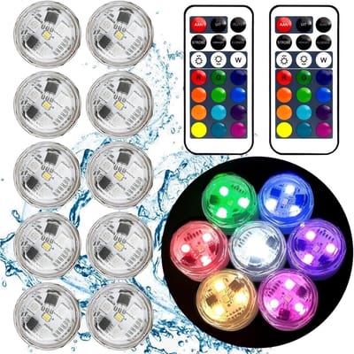 GELLDG 10 Stuks Vijververlichting - Onderwater LED Licht - Slimme Waterdichte Verlichting - 3x2,2cm - Herbruikbaar, Eenvoudig in Gebruik, Compact en Praktisch - Geschikt voor Vazen, Aquariums, Spabaden, Feestjes, Halloween en Bruiloften - Kunststof