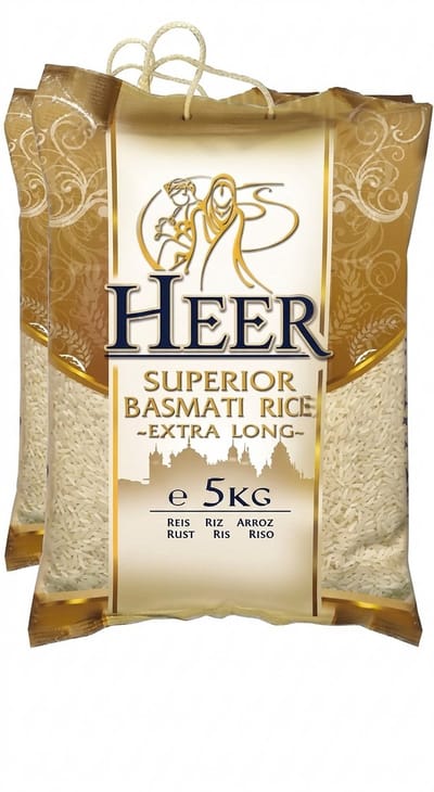 Heer Basmati Rijst - Extra Lange Korrel - Premium Kwaliteit - Grootverpakking 5 kg - Authentieke Indiase Aroma - Ideaal voor Curry & Bijgerechten with Kajal Sticker
