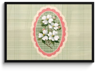 Poster in lijst - Fotolijst 90x60 cm - Posters - Bloemen - Illustratie - Geruit - Groen - Posterlijst zwart - Decoratie - Wanddecoratie woonkamer - Muurdecoratie slaapkamer