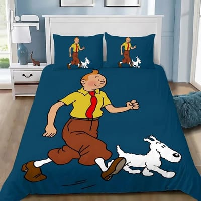 De Avonturen van Kuifje Beddengoed Set Volwassen Jongen Meisje Slaapkamer Decoratie Kinderen Cadeau Enkel Dubbel Groot Anime Dekbedovertrek Set (135x200cm)