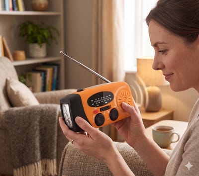 Noodradio Solar Opwindbaar DAB+/ AM/FM - Noodradio 4000mAh - Draagbare Nood radio– Zonnepaneel & Hand-Crank - Noodpakket – 4000mAh Powerbank USB-C – Waterdicht Oranje Orange -  Stroom & Radio  Licht