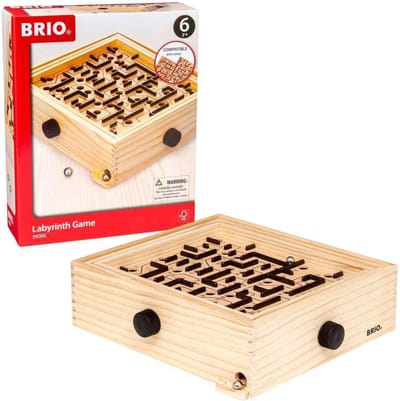 Houten Labyrint Spel - Bal Spel - Concentratie Trainen - Dubbele Houten Borden - 29 x 32 cm - Natuurlijk Hout
