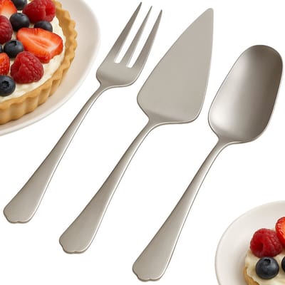 Lomera 3-Delige Serveerset - Roestvrij Staal - RVS Matte - Serveervork - Serveerlepel - Taartschep - Vaatwasserbestendig - Serveerbestek Set - Keuken Serveerset - Tafel Serveerbestek - Hoogwaardige Kwaliteit