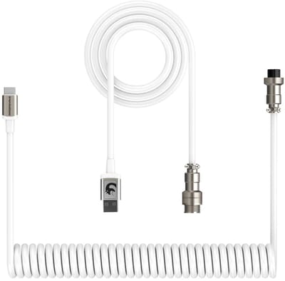 ATTACK SHARK C01 - Coiled Kabel - USB-C naar USB-A - Metalen Aviator Connector - Premium Nylon Gevlochten - Snellaad & Data - Toetsenbord Kabel - Universeel - 1.65m Uitrekbaar tot 2.15m - Wit