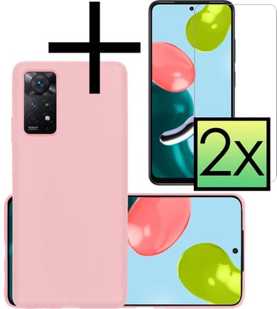 Hoesje - Met 2x Screenprotector - Geschikt voor Xiaomi Redmi Note 11s - Sterk & Shockproof - Back Cover - Siliconen Case - Telefoon Hoes - Lichtroze
