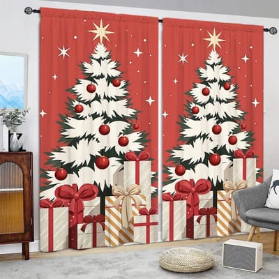 2 stuks Bedrukt Gordijn voor Kerst Home Decor - Tunnel voor Roede Raamdecoratie voor Slaapkamer, Kantoor, Keuken 52.5cmX116cm X 2pcs white