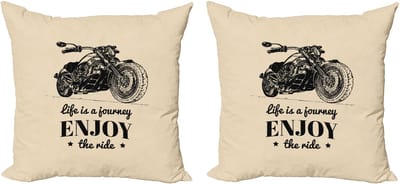 ABAKUHAUS Decoratieve kussenhoes met motorfietsmotief, 2 stuks, monochroom chopper, 45x45 cm, beige en zwart