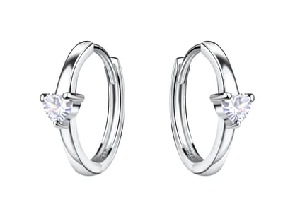Joy|S - Zilveren oorringen - 10 mm/ 1.3 mm - zirkonia hartje - klap scharnier sluiting - oorbellen