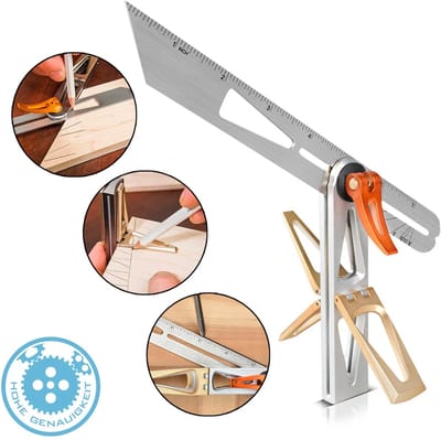 STAHLWERK Schuine kant met aanslag Schuine hoek | combinatiehoek | multifunctionele hoek | timmermanshoek | lijstmeter | laskantmeter | hoekliniaal voor precies meten, graveren, markeren en tekenen