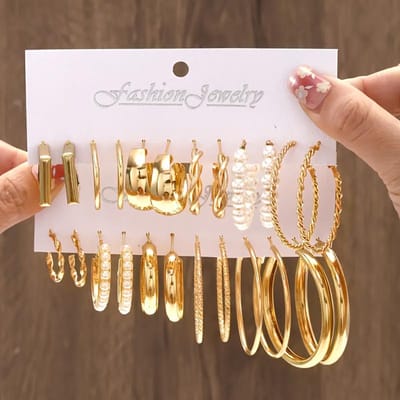 12 Paires De Boucles D'oreilles Classiques Mode Plusieurs Anneaux en C Pour Dames Ensemble Vacances Couple Filles Bijoux Cadeaux doré