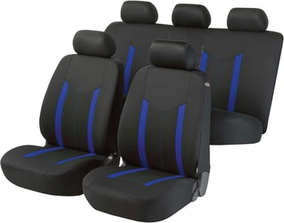 Auto stoelbeschermer set voor voorstoelen en achterbank - zwart/blauw
