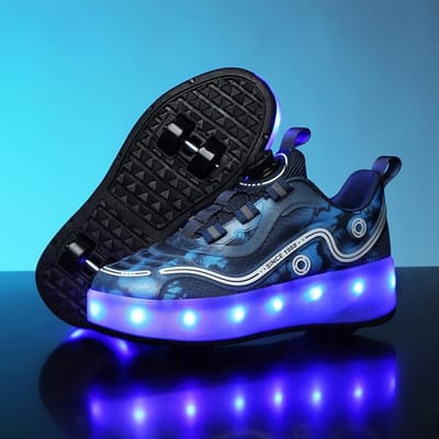 Schoenen op wielen, Dubbele wielen skates, Heren- en kinderschoenen met wieltjes, LED-lichtschoenen 30 blue