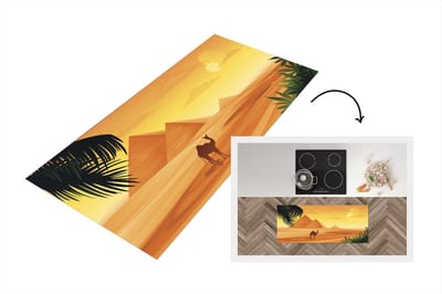 Keukenloper - Loper keuken - Illustratie van een dromedaris voor piramides in Egypte - 120x50 cm - Keukenloper vinyl