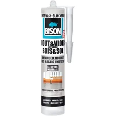 Bison Hout&Vloer white wash koker 300 ml, voor parket, laminaat, planken, kurken, PVC, kleurvast, schuurbaar, elastisch, hoogwaardige afdichtingskit, voor voegen en opvullen