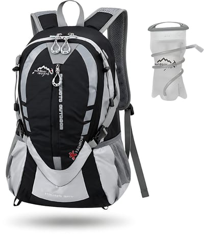 CarryQuest® - 25L Hydratatie Rugzak + 2L Waterzak - Polyester Fiets- & Wandelrugzak met Drinksysteem, Rugventilatie, Laptopvak & Front-/Toploader - 45x30x19 cm - Zwart