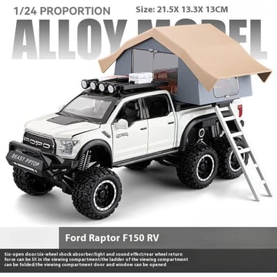 1:24 Ford Raptor F150 Kampeer Camper Off Road Pick-up Truck Legering Metaal Diecast Model Auto Geluid & Licht Serie Speelgoed Cadeaus Voor Kinderen
