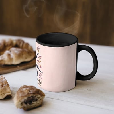 Magische Mok - Foto op Warmte Mokken - Koffiemok - Donkerblauw - Kever - Bloemtakken - Sierlijk - Magic Mok - Beker - 350 ML - Theemok