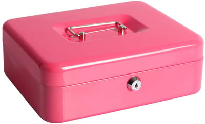 Unyqoos® Roze geldkistje met spaarfunctie en sleutelvergrendeling voor veilig sparen, roze, 20*25*9 cm