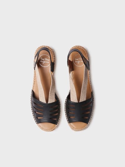 Dames leren espadrille met brede hak en elastiek | DIMA