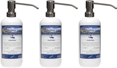 Handzeep No Scent No Colour 1 liter - set van 3 stuks - met gratis RVS zilverkleurige pomp - Voordeelverpakking