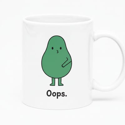 Oops Schattige Avocado Witte Mok 330ml – Grappige Cartoon Cadeau voor Koffie- en Theeliefhebbers