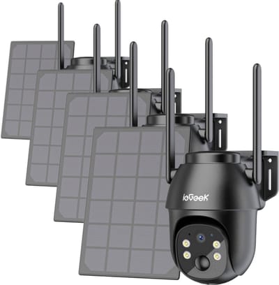 ieGeek Beveiligingscamera 4G LTE - Simkaart - Outdoor Zonne - 2K 3MP - 360° Draadloze Bewaking - Camerabewaking met Nachtzicht - IP66 Waterdichte Buitencamera Zonder Wifi - PIR-Detectie - App-Bediening - Tweeweg Audio - 4 Stuks