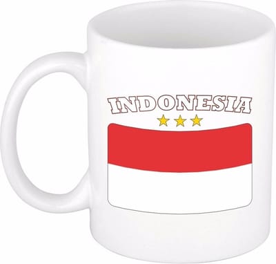 Bellatio Decorations koffie mok - Indonesie - vlag print - 300 ml - wit - keramiek - Supporters fan artikelen - Landen beker