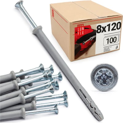 LUN FIX - Schlagdübel 8x120mm - 100 Stük - Nageldübel - Schnellmontage Dübel - Rahmendübel