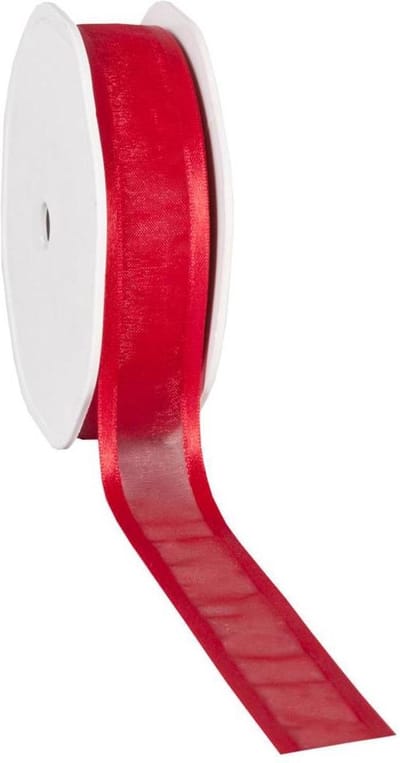Satin edge Organzalint Rood – 25 mm × 25 m – Organza