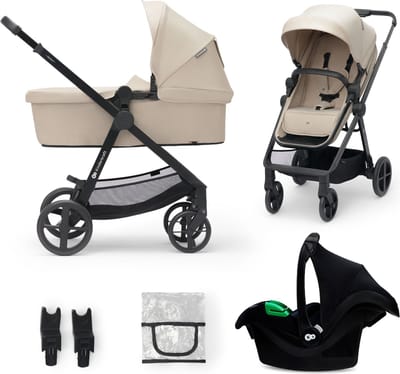 Kinderkraft NEWLY 3-in-1 Kinderwagen – Tot 22 kg – Lichtgewicht & Opvouwbaar – Incl. MINK PRO i-Size Autostoel – Beige