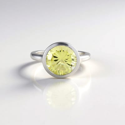 Cavill - Zilveren Ring 925 Sterling Platina Verguld - 3,517 ct Ronde Ouro Verde Kwarts - Braziliaanse Groene Edelsteen, Elegant & Uniek Sieraad