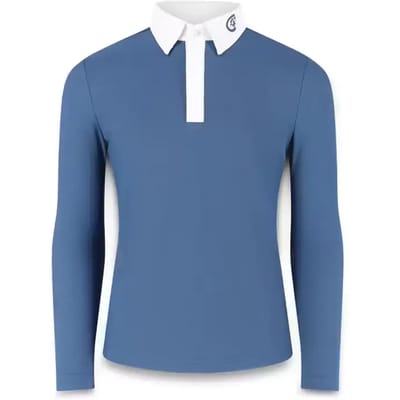 Kentucky Horsewear - Wedstrijdshirt Osaka – Showshirt jongen – Lange mouw – Navy – Strikboorkraag – Ademend – Maat 150