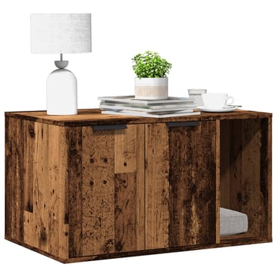 vidaXL - Kattenbakkast - 80x50x45 - cm - bewerkt - hout - oud - houtkleurig