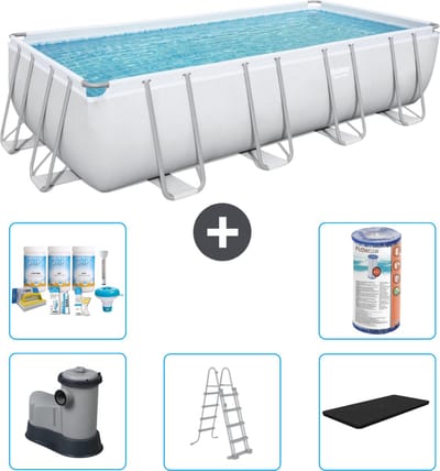 Bestway Rechthoekig Power Steel Zwembad - 549 x 274 x 122 - Grijs - Inclusief Pomp - Ladder - Afdekzeil Onderhoudspakket - Filter