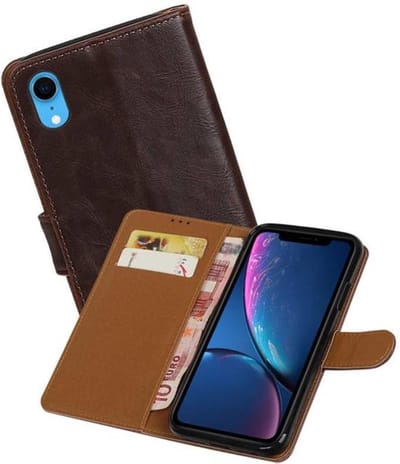 Zakelijke Book Case Telefoonhoesje Geschikt voor de iPhone XR - Portemonnee Hoesje - Pasjeshouder Wallet Case - Mocca