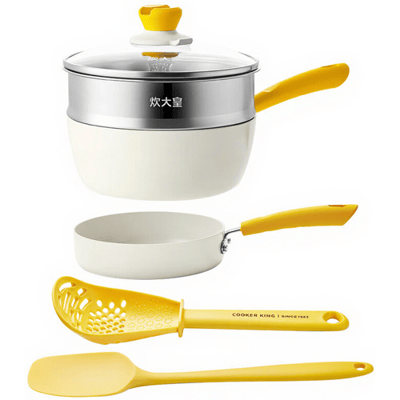 COOKER KING [Super Deal] 5-delige Stoomset - Kookpan + Stomer + Koekenpan + Spatel + Lepel Kookpot Set