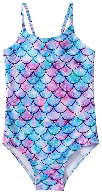 Dailygoods- Meisjesbadpak - Zeemeerminnenschubbenpatroon - Blauw-roze design - Comfortabele bandjes - Zacht materiaal - Nauwsluitende pasvorm - Zwemkleding
