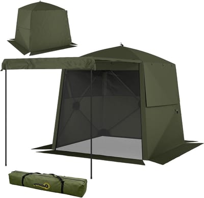 Pop-up Paviljoen - Feesttent Tuinpaviljoen - Buitenfeestjes Organiseren - Waterdicht met Gaasramen - 2x2 Meter - Legergroen