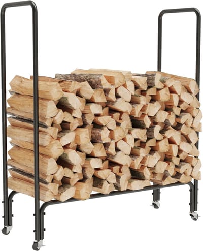 Ariqo Houtrek - Houtopslag - Brandhoutrek - Binnen Brandhout Rek Opslag - Met Wielen - 120 x 34 x 123 cm - Metaal Ijzer