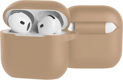Case - Geschikt voor Apple AirPods 4 - Siliconen Hoes met Clip - Silicone Hoesje Cover - Zand