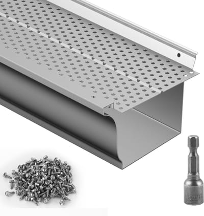 Dakgootbescherming, 5 Inch Breed, Aluminium Bladfilter DIY Bedekking, 13 Stuks, 52 Voet Totale Lengte, 0,157 Inch Gatdiameter & 0,02 Inch Dikte, Past op Elk Dak- of Dakgoottype