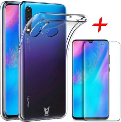 Hoesje geschikt voor Huawei P30 Lite Hoesje + Screenprotector - Transparant Siliconen TPU Soft Gel Case