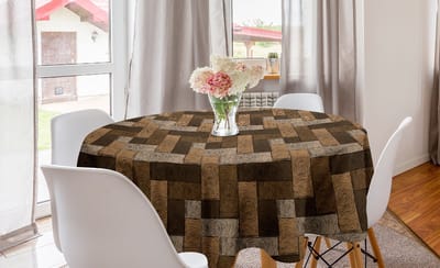 New Bed Chocolade Houten parketmotief Ronde Tafelkleed, Cirkel Tafelkleed voor Eetkamer Keuken Decoratie, 150 cm Diameter